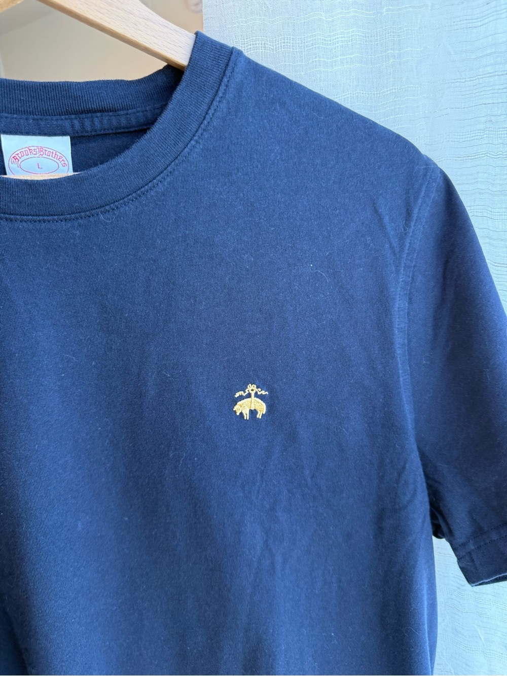 Brooks Brothers Navy Short Sleeve Tee with Yellow Logo